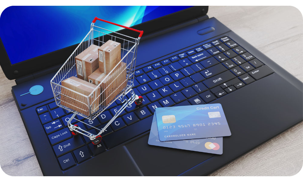 Carrito de compras virtual sobre un portátil